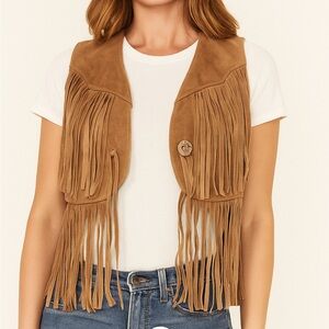 Schott, NYC western fringe Tan Suede Vest